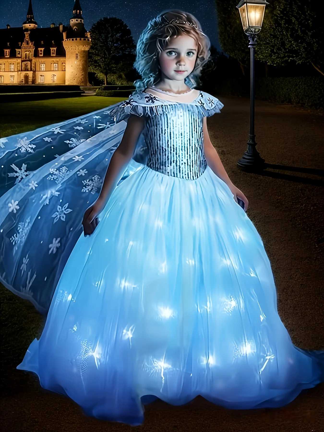Stunning Frozen Elsa Dress with Led Light Girls Role Play Princess Apparel Toddler Light Up Fairy Elsa Classic Clothing W250811