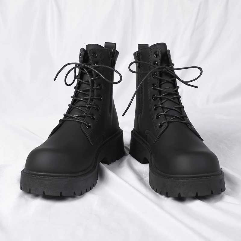Bla High-Top Mens Boots Winter Briti Sle Motorcycle Zipper Boots Heightening Work Leather Boots PU Material W250811