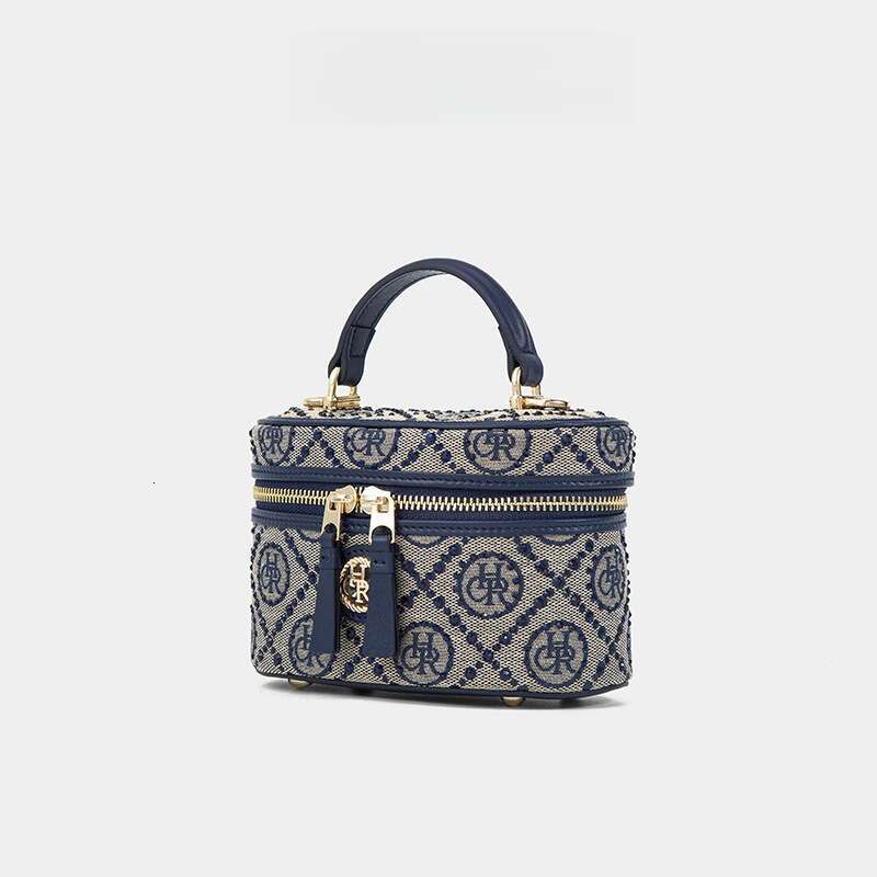 DHessentials Blue Jacquard Star Diamond Handbag - Elegant PU Work Tote for Women, Medium Square Shoulder Bag (17x11cm, 500g)