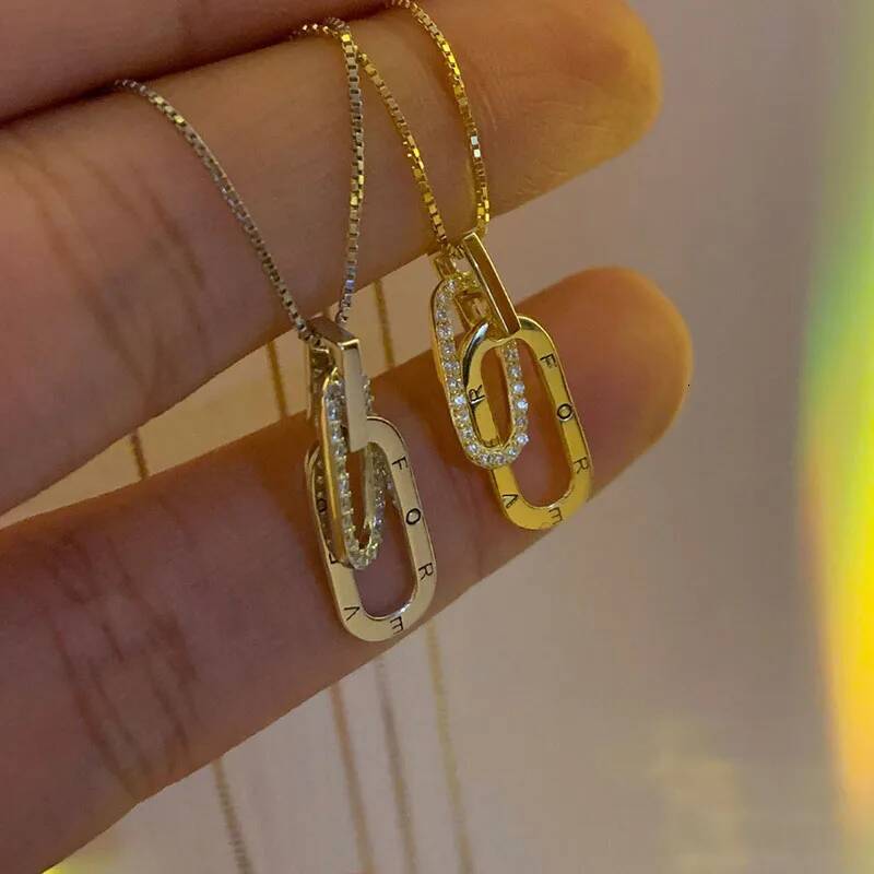 Brand New Sterling Sier Necklace Geometric Shape Pendant Shiny Clavicle Chain for Women's Fine Jewelry