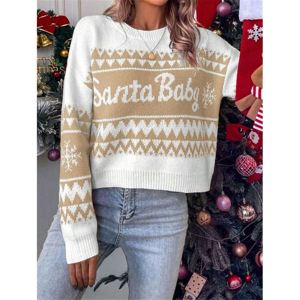 2025 New Women Christmas Sweaters Matching Outfits Warm Thicken Sweater Soft Jacquard Knitwear Family Look Pullover