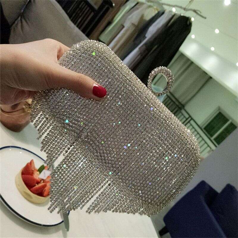 P9New Clutch Rhinestone Women's Tassel Small Party Hand Dinner Bag One Shoulder Oblique