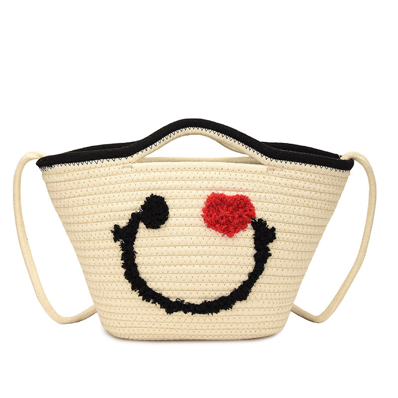 Summer Smiley Crossbody for Women 2025 New Versatile Beach Woven Internet Celebrity Handheld Basket Bag ddmymoon