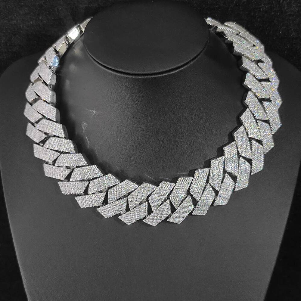 Sparkling Big Guy Thick Heavy 30MM Hand Setting 7 Rows Cuban Chain CZ Diamond Stone Cuban Link Necklace Hip Hop Jewelry