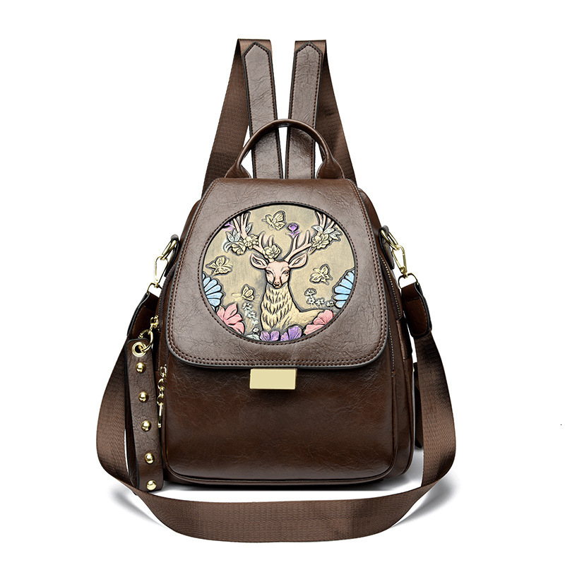 National Style Embossed Women, New Lightweight Multi-Functional Small Backpack for Travel, Leisure, and Students ddmymoon