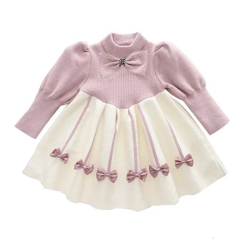 2025 Autumn Winter Toddler Girl Dress Loose Fleece Warm Round Collar Bowknot Baby Girl Knitted Dress Little Girls Princess Dress W250811