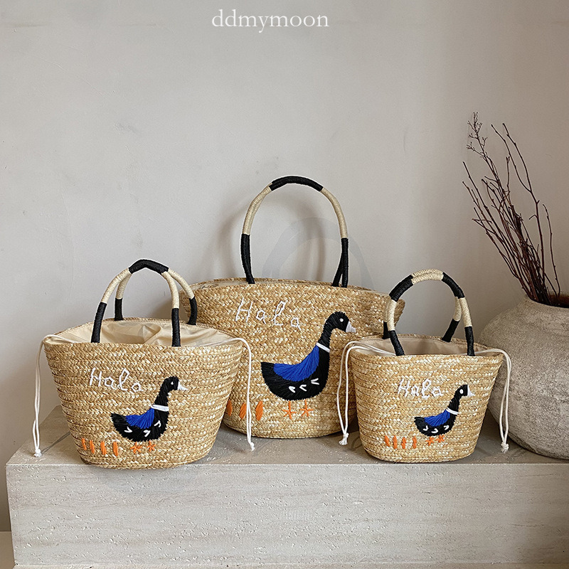 Summer Beach Vacation Straw Woven for Women 2025 New Large Capacity Tote Basket Bucket Bag ddmymoon
