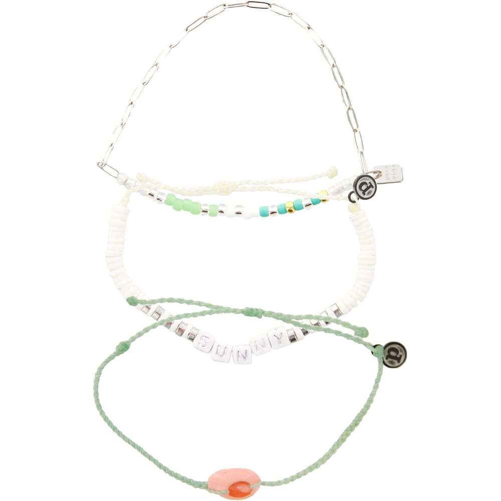 Pack Sunny Seabright Days Stack Set of 3 Stackable for Women, Summer Accessories Cute - 1 Chain Bracelet & 2 String Bracelets