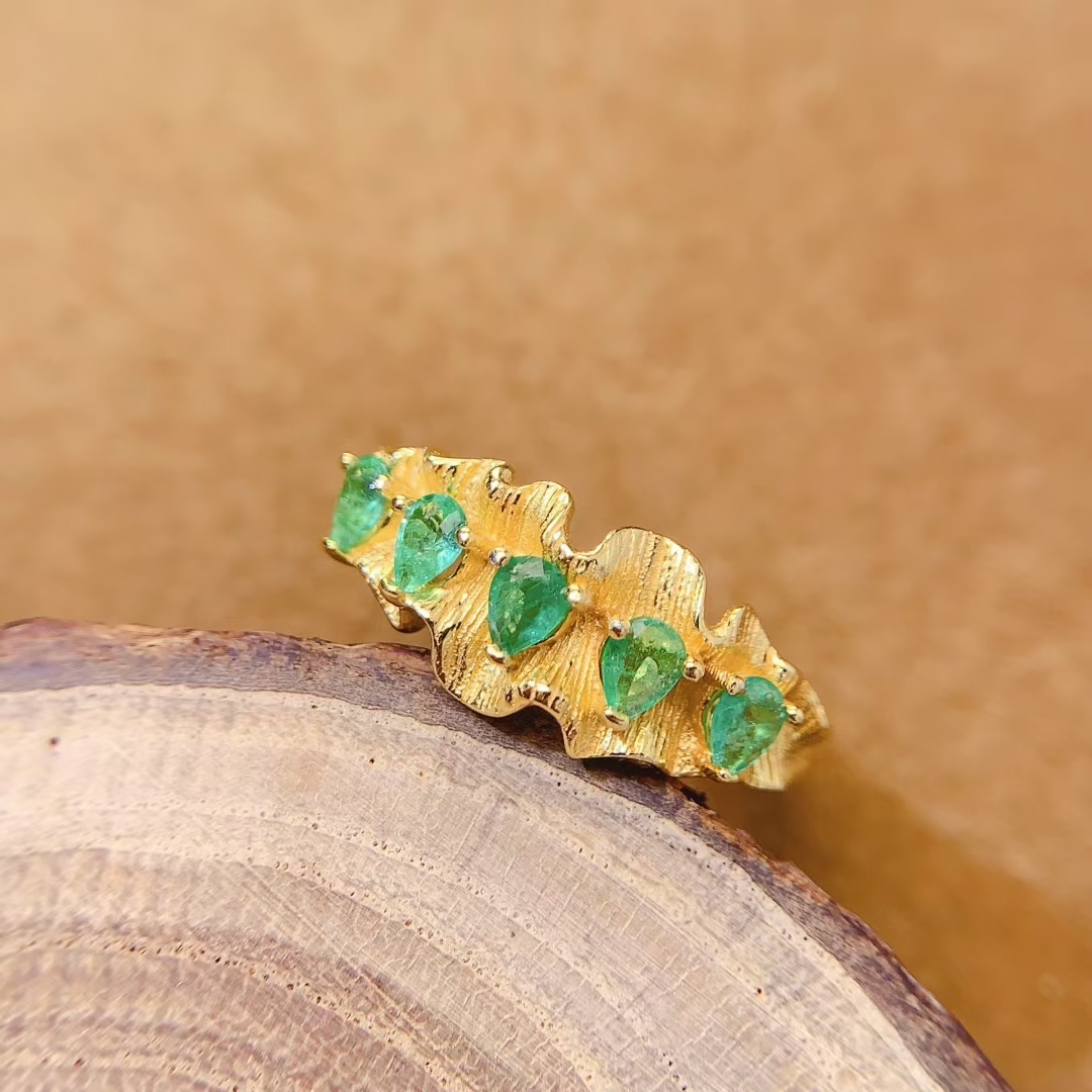 925 Silver designer Emerald Ring 3mm*4mm Natural Emerald silver Ring with 18K gold plating birthday gift for wife