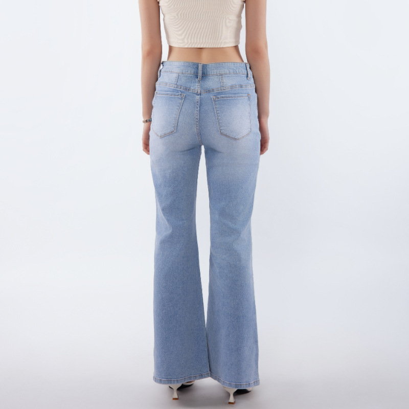 Ladies' light blue patchwork flared jeans