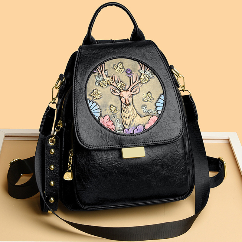 National Style Embossed Women, New Lightweight Multi-Functional Small Backpack for Travel, Leisure, and Students ddmymoon