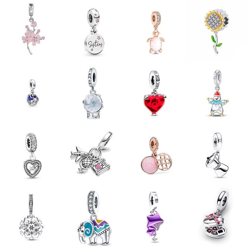 Designer Silver S925 Jewelry Flower Turtle Snowman Elephant Animal Plant Bracelet DIY Hanging Bead Free Shipping