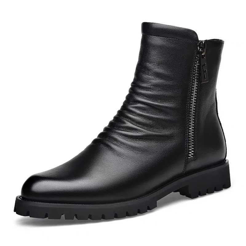England Style Men Casual Chelsea Boots Black Trendy Genuine Leather Shoes Brand Designer Autumn Winter Boot High Motorcycle Bota W250811