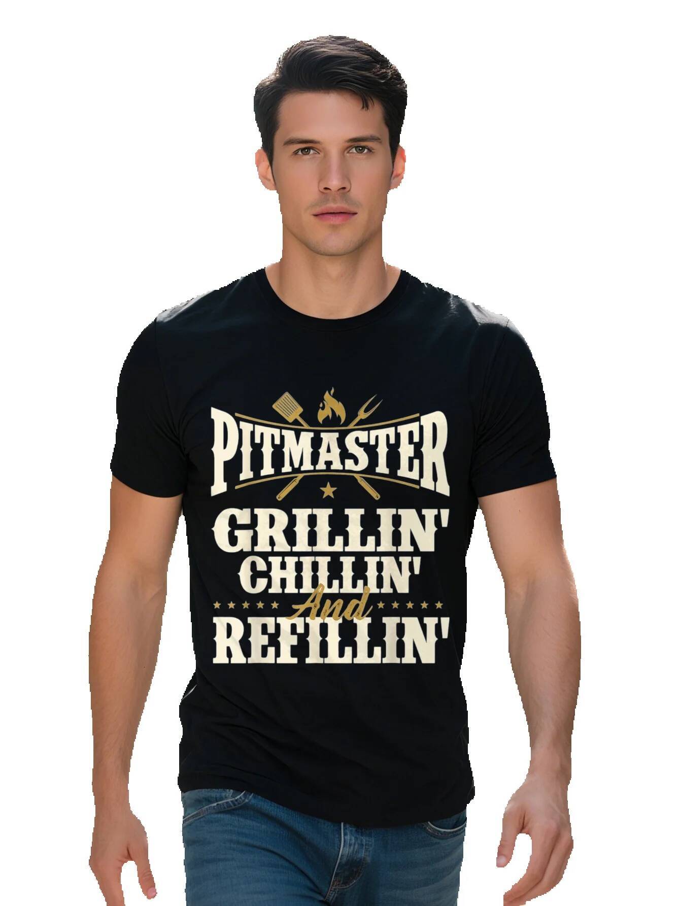 Men's T-shirt Cotton Pitmaster Grillin Chillin And Refillin BBQ Grilling T Shirt 5bbf8