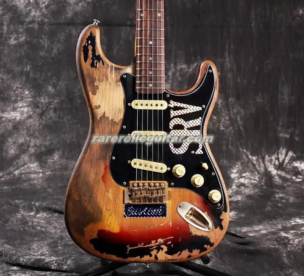 Vintage Sunburst Stevie Ray Vaughan Heavy Road Worn SRV Electric Guitar Alder Body Lefty Tremolo Bridge Gold Hard