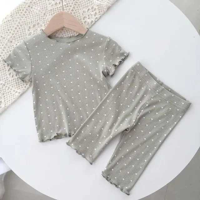 Adorable Infant Girl Clothes Outfit Full Printed Polka Dot Summer Pajama Set Two Piece Fashionable Ruffle Edge Home Clothes Z250811