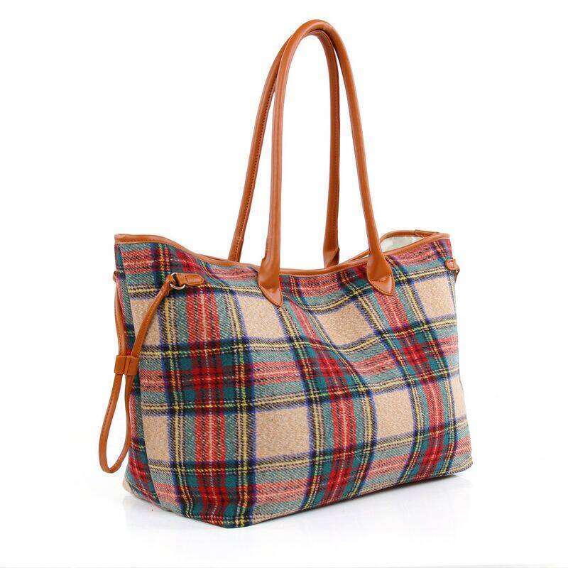 designer leisure Niche Design Women's Big Capacity Handbag Pop Colored Plaid Shoulder Bag