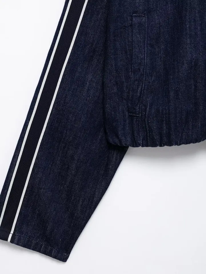 TRAFZA Women High Street Denim Set Side Stripe Stand Collar Zipper Jacket LaceUp Pant Spring Fashion Casual Female 250811