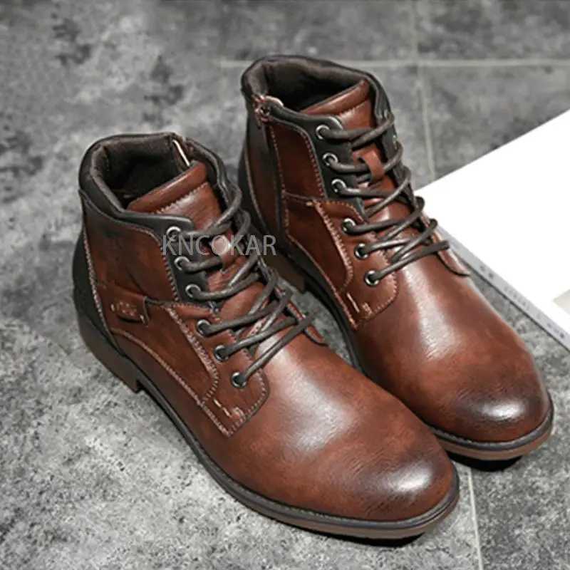 Fashion Retro Ankle Leather Men Boots High-Top Side Zipper Tooling Black Brown Boots Classic Outdoor Desert Boots Autumn Shoes W250811