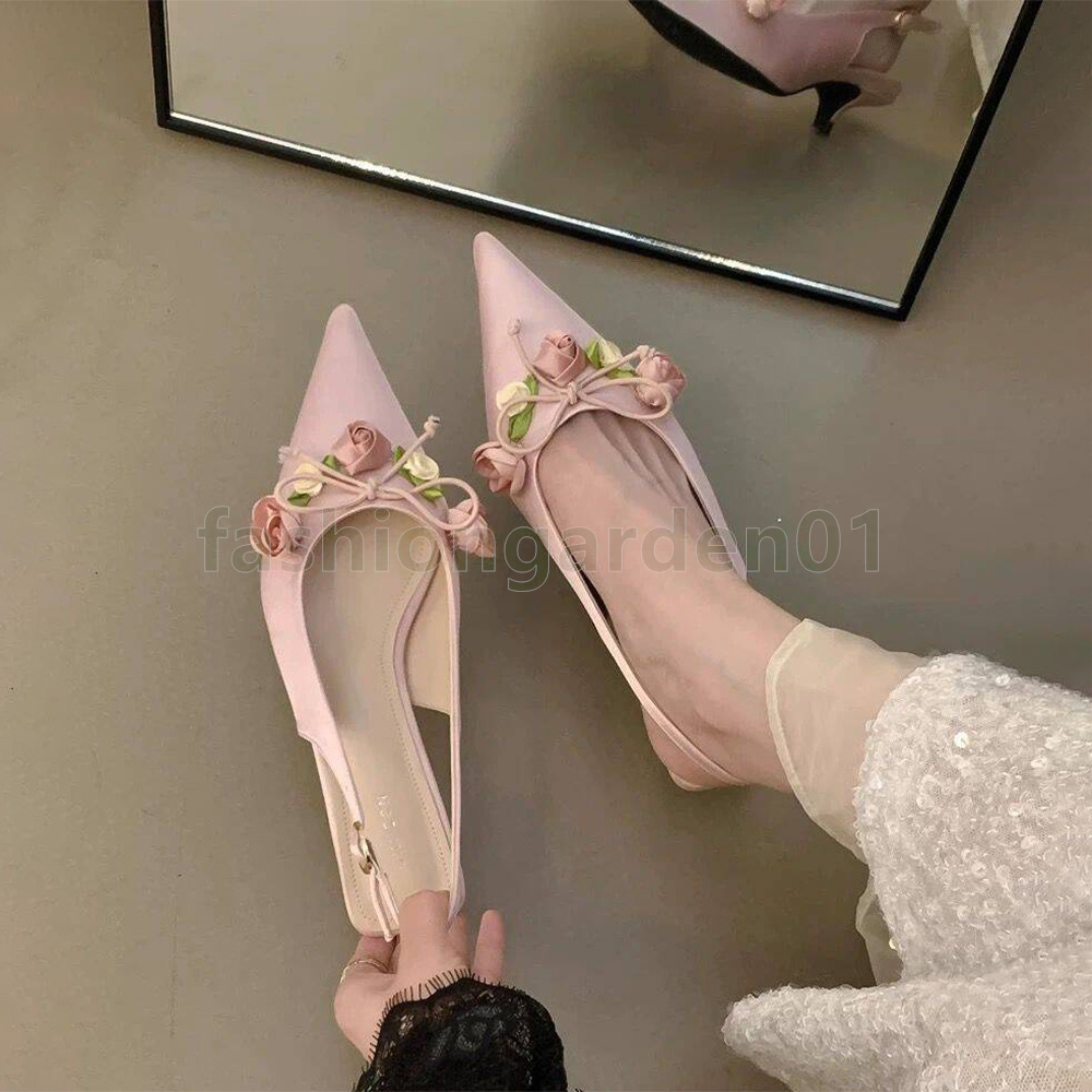 designer sandals luxury satin low heels slides sandal fashion pointed toe classics black elegant pink beige ladies slingback sandale size 35-40
