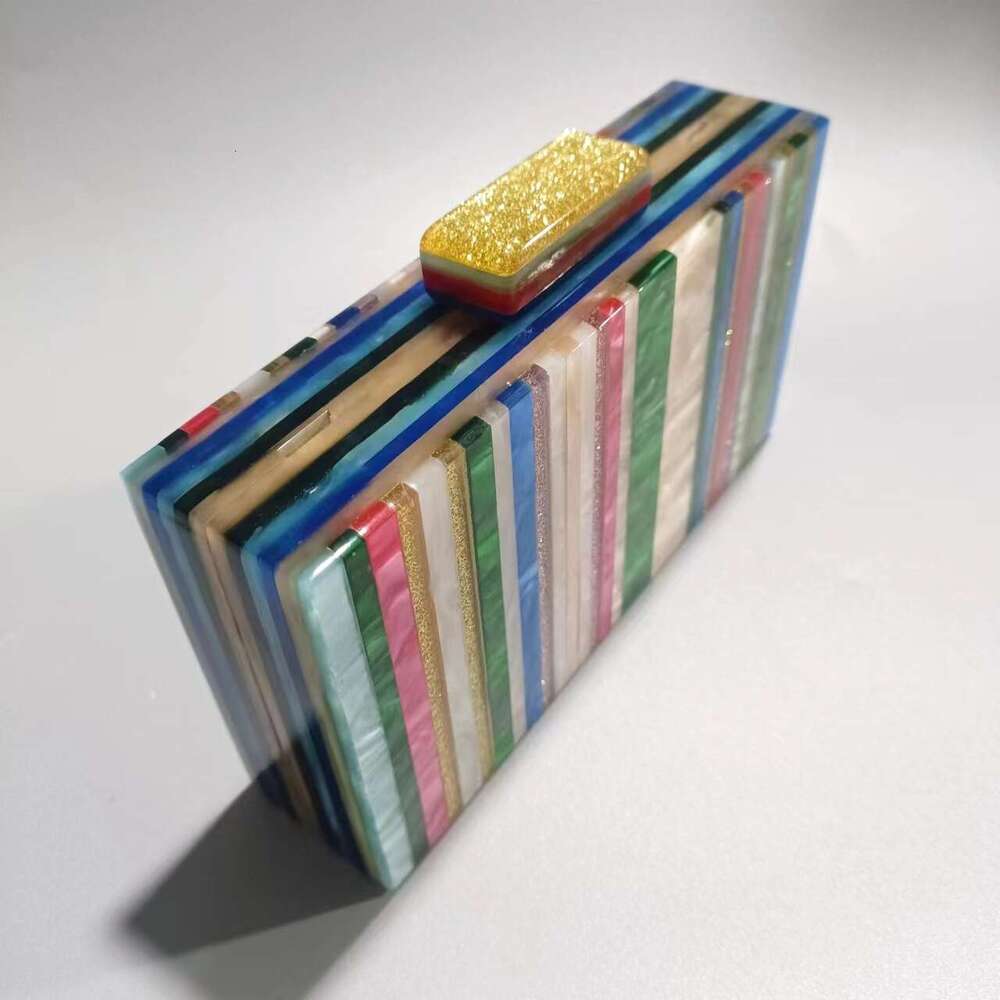 New Single Shoulder Crossbody Fashionable Women's Color-Block Striped Acrylic Bag Party Clutch
