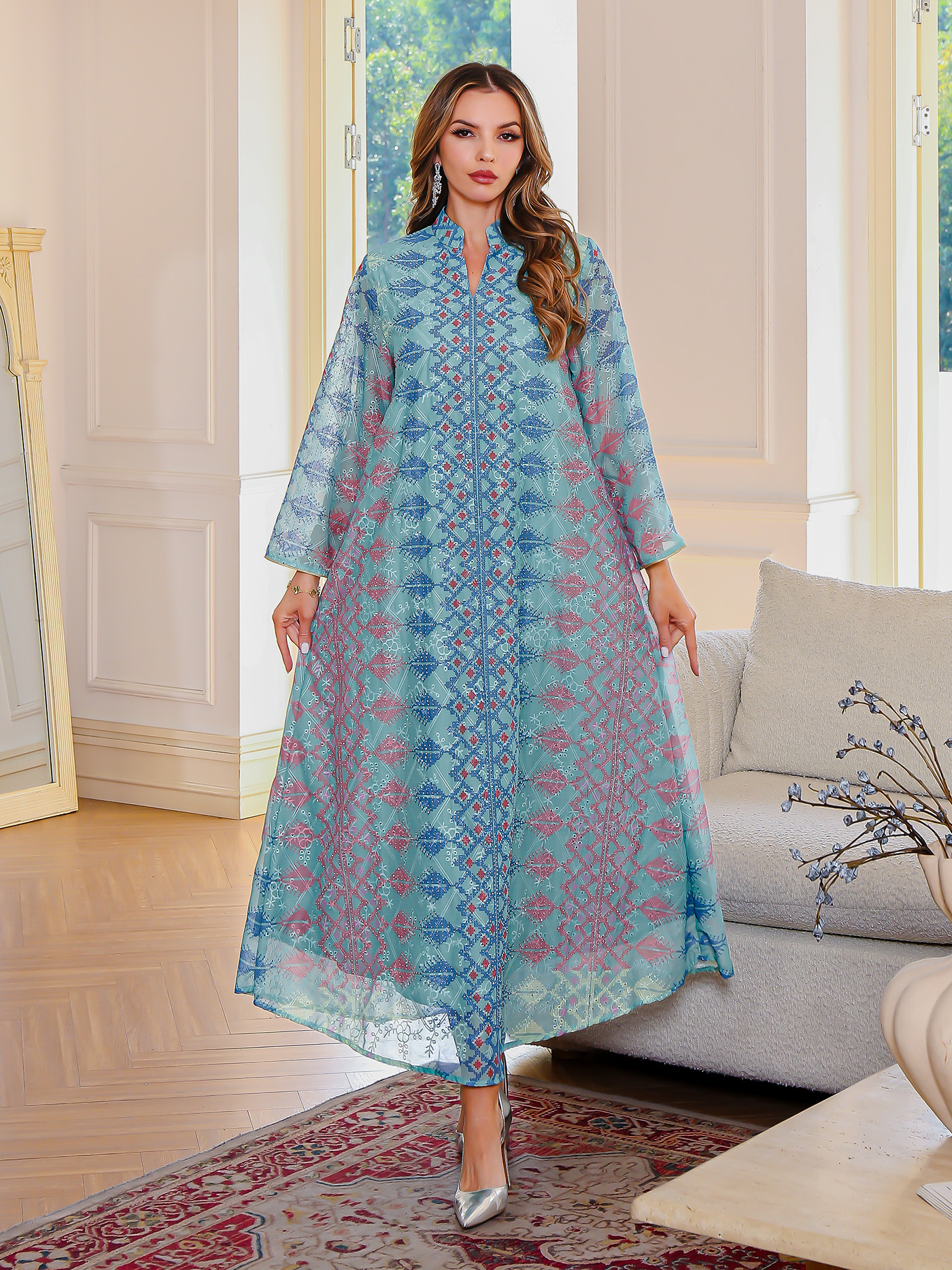 G83Embroidered rhinestone robe Middle Eastern clothing printed dress Abaya Dubai women's clothing