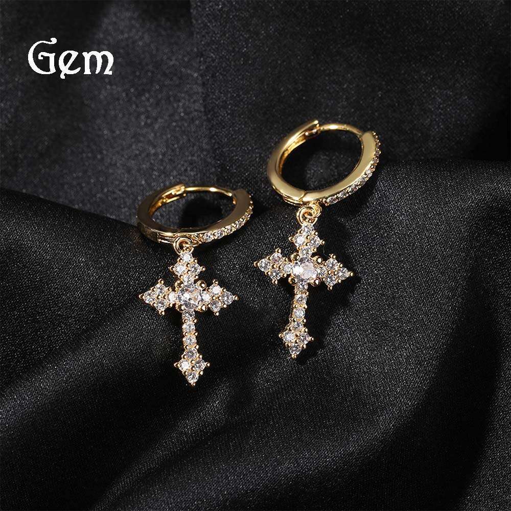 Minimalist Mini Cross Hip Hop Micro Paved 5A Zircon Unisex Personality Fashion Earrings