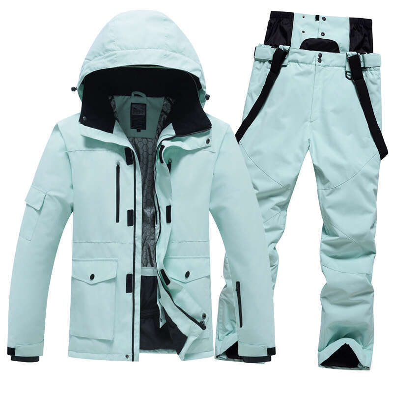 Outdoor windproof waterproof plus cotton thick warm single double board men and women ski suit set