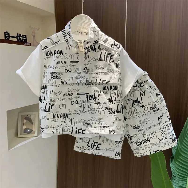 2024 New Korean Edition Boys Summer Clothing Set Childrens Wear Boys and Babies Short Sleeve T-shirt and Shorts Set Z250811
