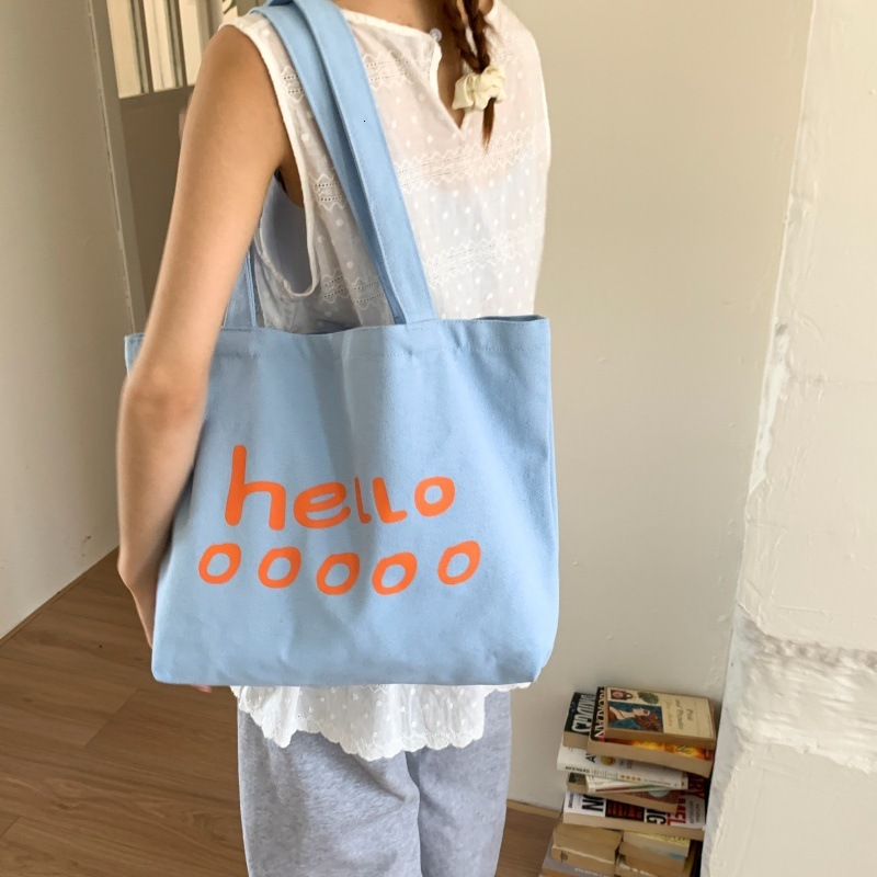 Creative Letter Print Tote Casual Large Capacity Handbag Shoulder Versatile Open Canvas Shopping Bag ddmymoon