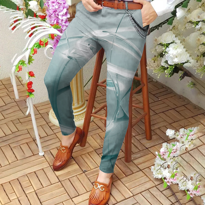 Men's long pants mid-waist casual pants 3D printed slim-fitting pants men's straight-leg pants S-3XL
