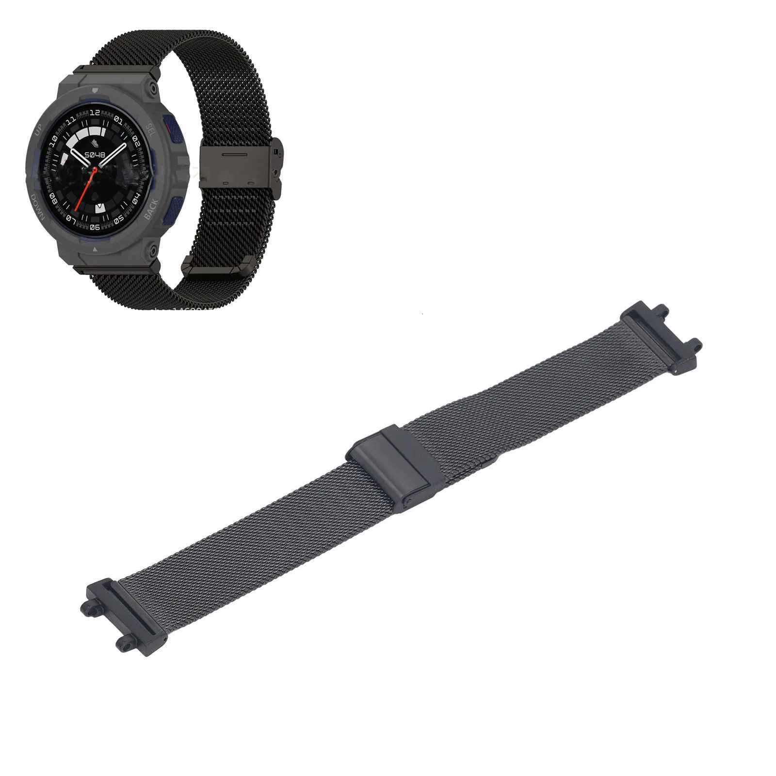 Mesh Watch Band Professional Stylish Simple Polished Adjustable Metal Watch Strap with Buckle for Amazfit Active Edge A2212Black W250811