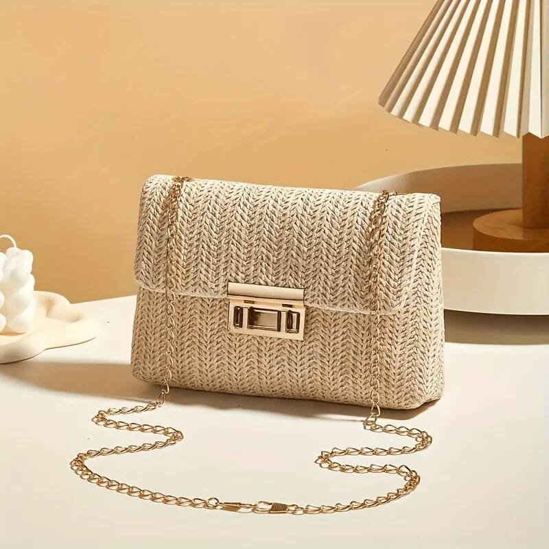Autumn New Elegant Woven Grass Woven Shoulder Bag Women's Crossbody Bag Fashionable French Lazy Style Women's Shoulder Bag Autumn New Design