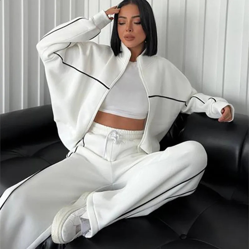 womens clothing 2 pieces set Casual Sports Suits Long Sleeved Half High Collar Cardigan Sweater Trouser Tracksuit Women Clothing 250811