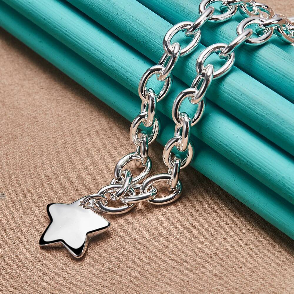 DOTEFFIL Sterling Sier Star Pendant 18 Inch Chain Necklace For Woman Wedding Engagement Fashion Jewelry