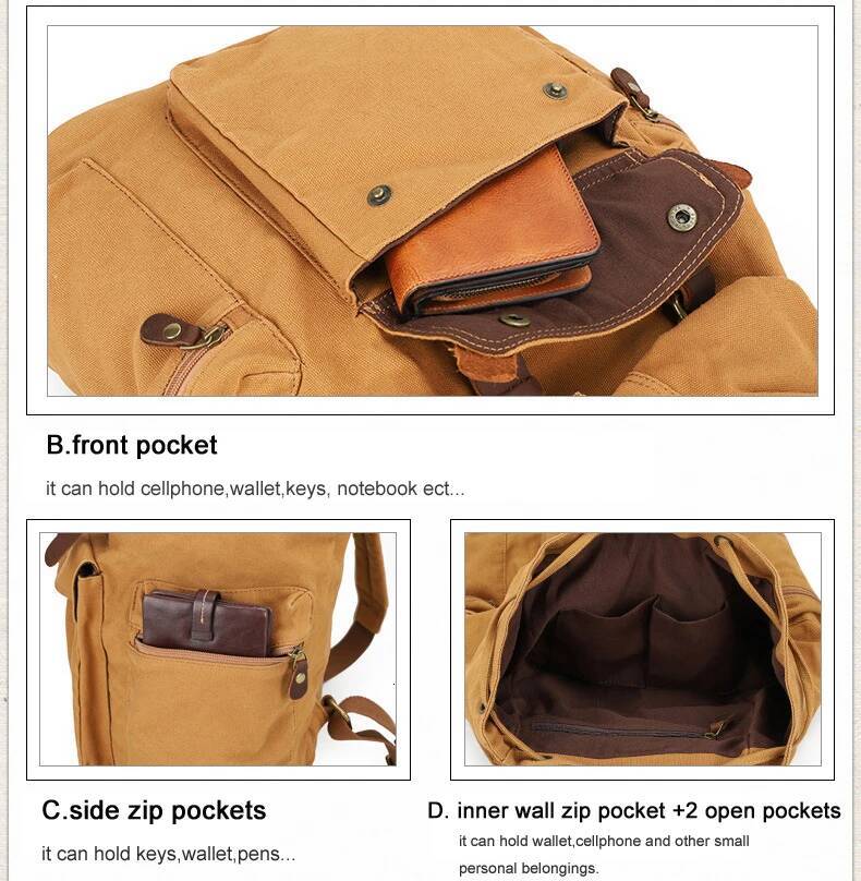 Fashion Vintage Leather military Canvas Backpack Men School Bag drawstring backpack Women Bagpack male Rucksack Teenager mochila high-quality