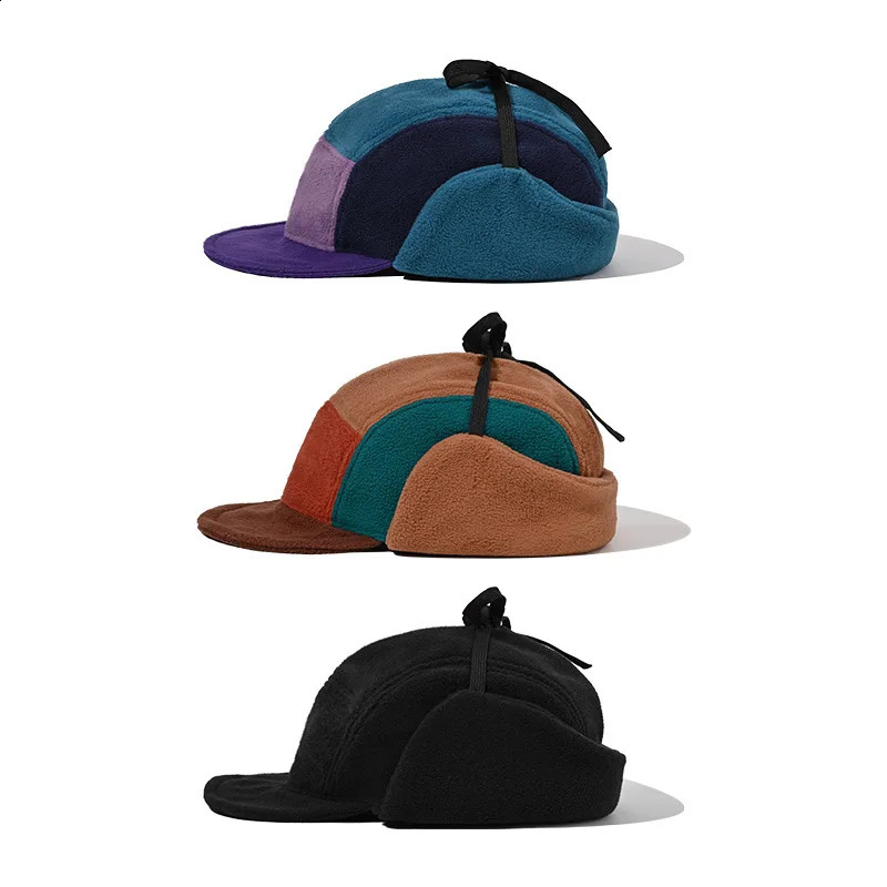 Custom Unisex Color Matching Fleece Bomber Hats Women Warm Lei Feng Hat Winter Ear Protectors Five Panel Baseball Cap 250808