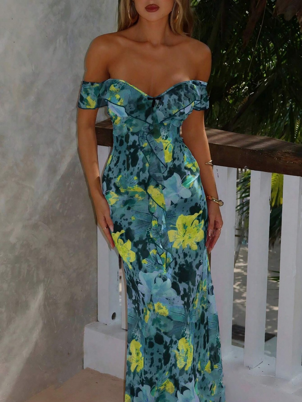 2025 summer new lace up strapless flower waist fashion slimming fashion print sexy tight fitting women's American dress new designer