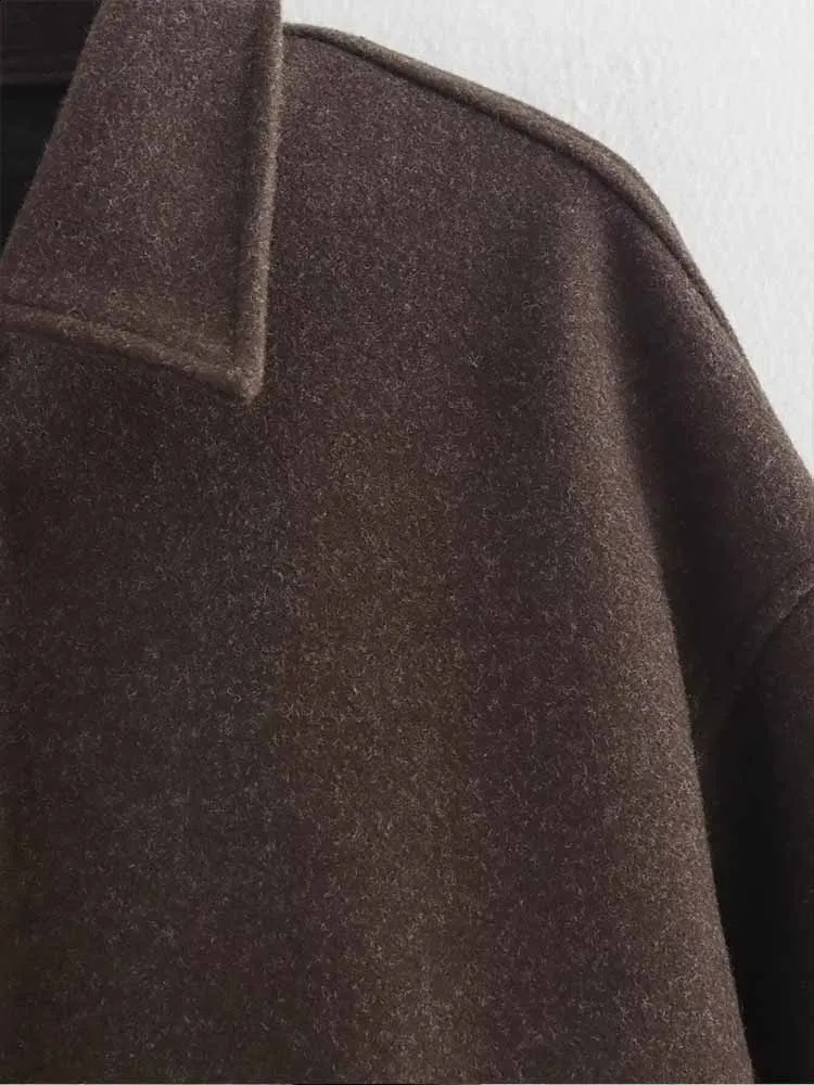 Autumn and winter fashion lapel long-sleeved zipper woolen coat European and American loose casual jacket 250805