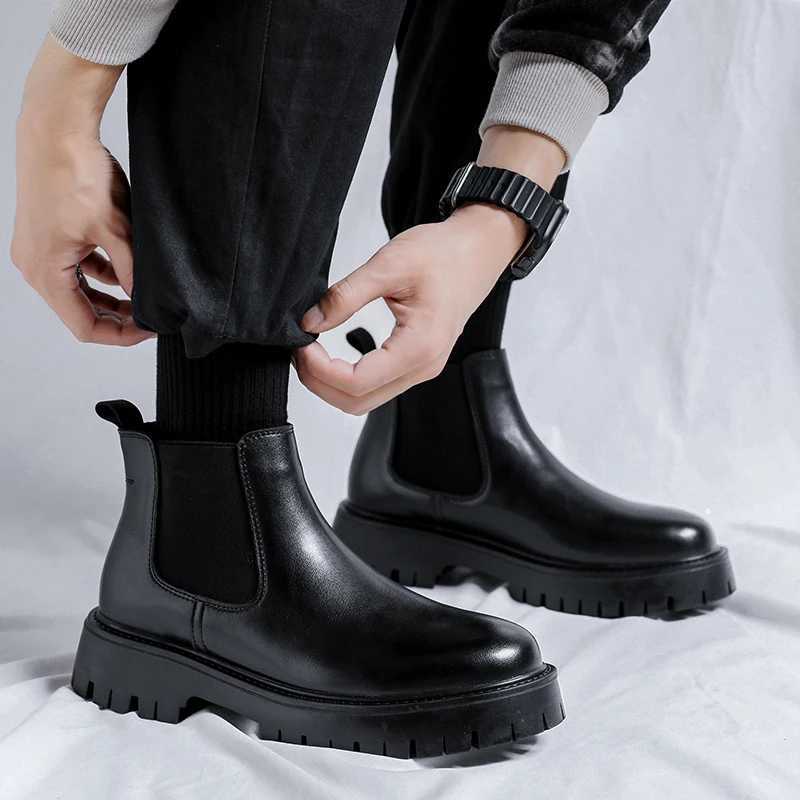 Chelsea Boots Fashion Leather Gentleman Stress Shoes Men Business Driving Shoes Handmade Black Shoes Party Flats Dress Shoes W250811