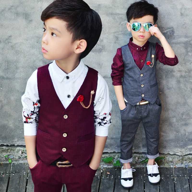 Boy Dot Top Ring Bearer Waistcoat Clothes Sets Kids Formal Suits Child Long Sleeve Shirt Vest Trousers Toddler Wedding Outfits Z250811