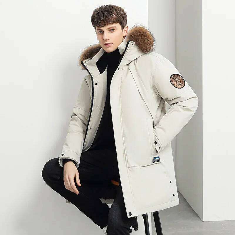 Winter Men's Jacket High Quality Long Thickened Warm Fur Collar Hooded Parka Men High-end Fashion White Duck Down Coats