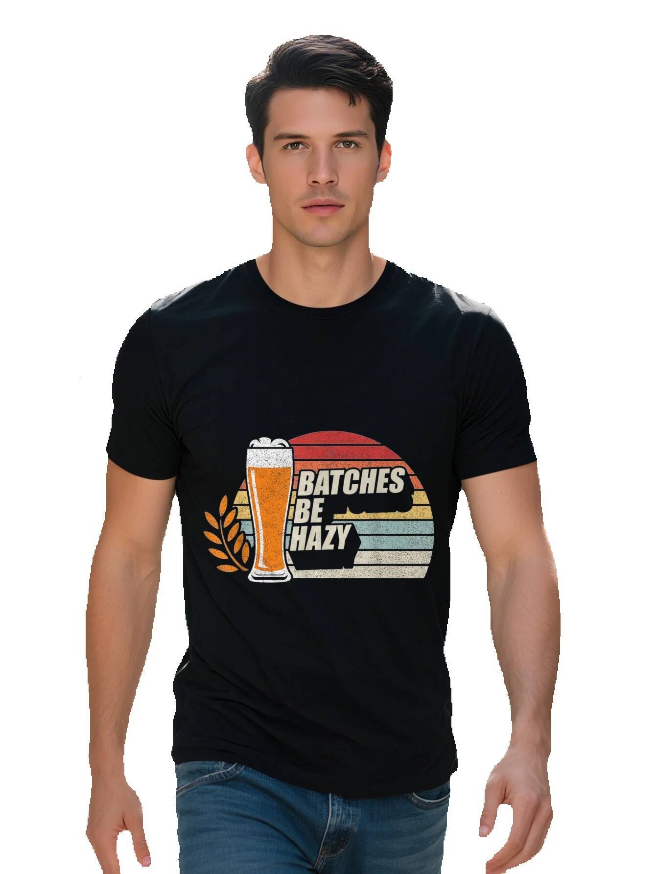 Men s Inspired Cotton T Shirt Pure Short Sleeve Crew Neck with Unique Beer Batch Design Vintage T-shirt 5719d