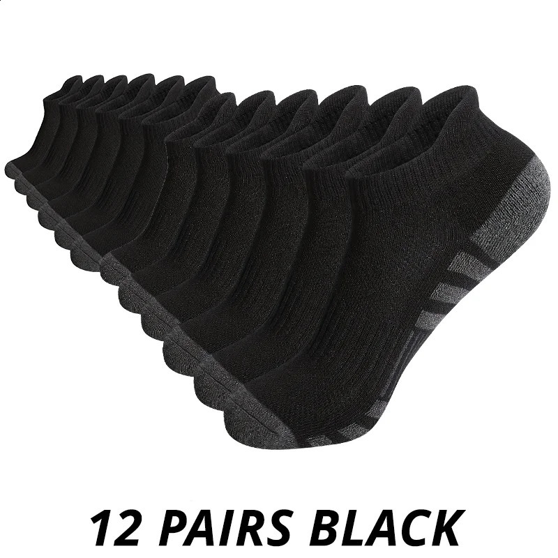 12 Pairs Mens Mesh Breathable Sports Ear Lifting Socks All Season Solid Color Low Cut Casual Short Tube 250805