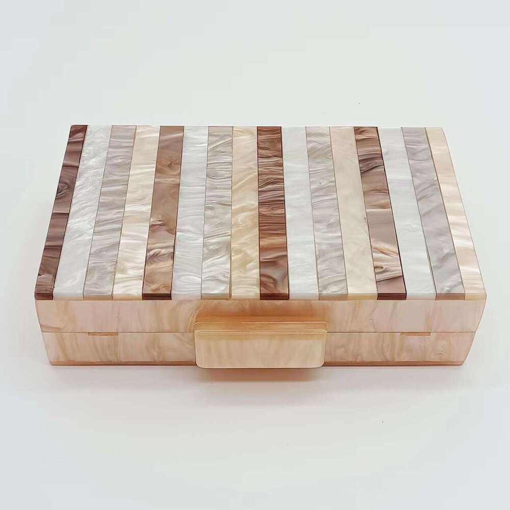 2023 Striped Champagne Color Spliced Acrylic Evening Single Shoulder Crossbody Handheld Small Bag