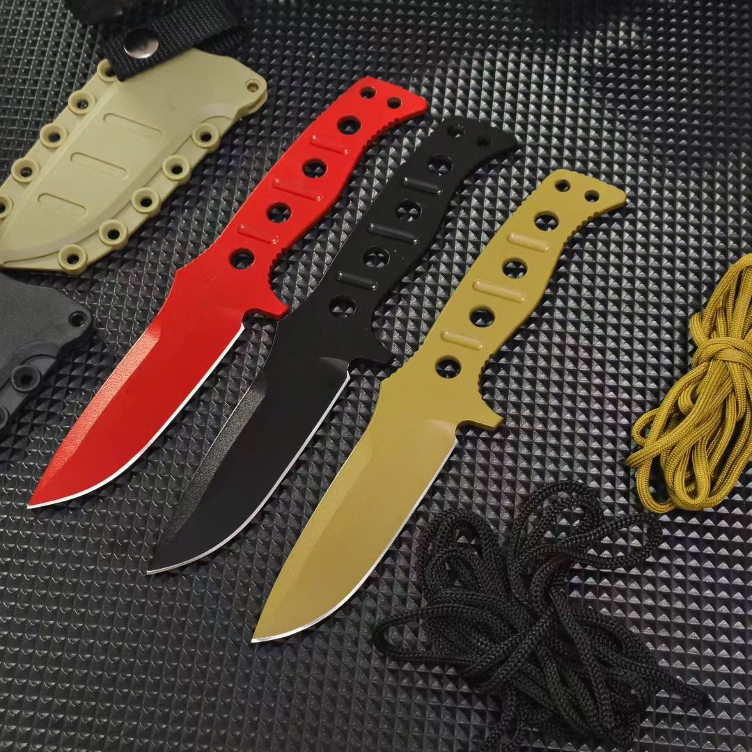 BM375 Survival Straight Knife CPM-3V Titanium Coating Blade Full Tang Steel Handle Outdoor Camping Hiking Tactical Knives with Kydex