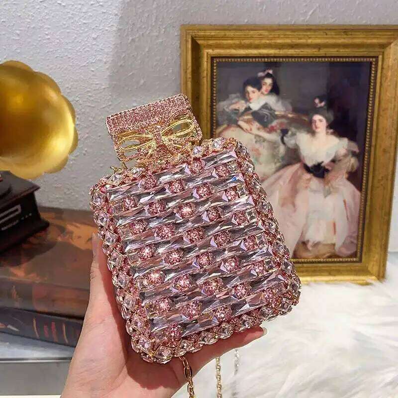 Perfume Bottle Crystal Evening Bags Women Gorgeous Handmade Metal Rhinestone Purses And Handbags Wedding Party