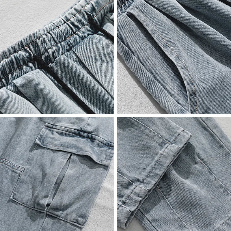 2025 Spring And Autumn Vintage Wide Leg Big Pocket Overalls Men Y2K Neutral Loose Straight Casual High Street Hip Hop Jeans 250729