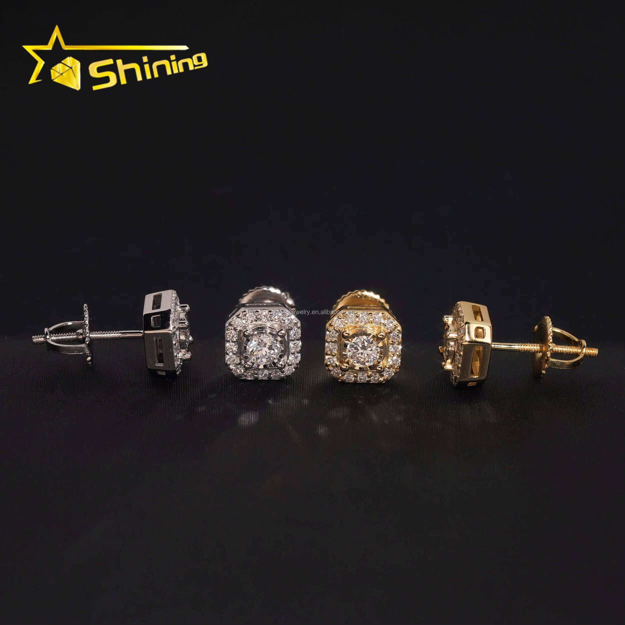 Hot Selling Fashion Fire Jewelry Stock Gift Lab Grown Diamond Hip Hop Iced Out 925 Solid Silver Fashion Stud Earrings