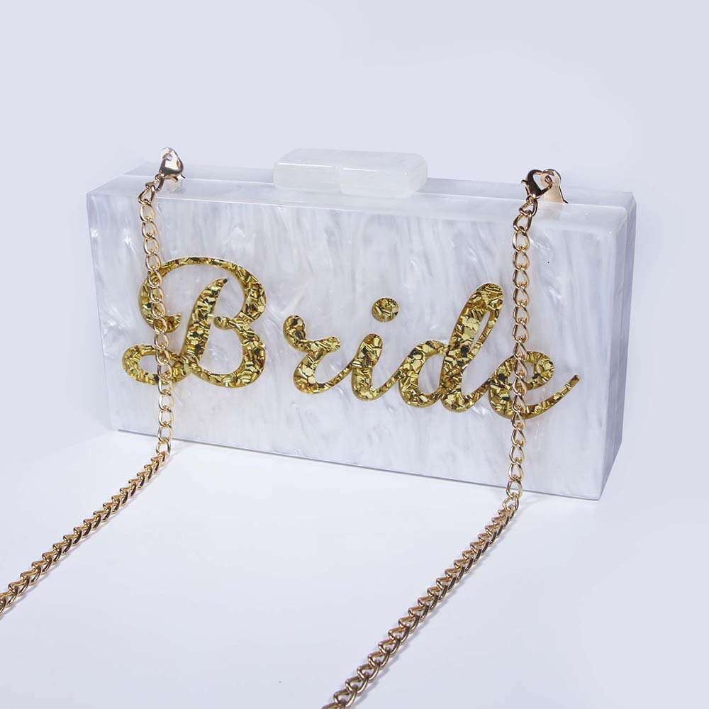 Women's New Fashionable White Pearl Letter Sequin Acrylic Clutch Crossbody Exquisite Evening Dress Bag